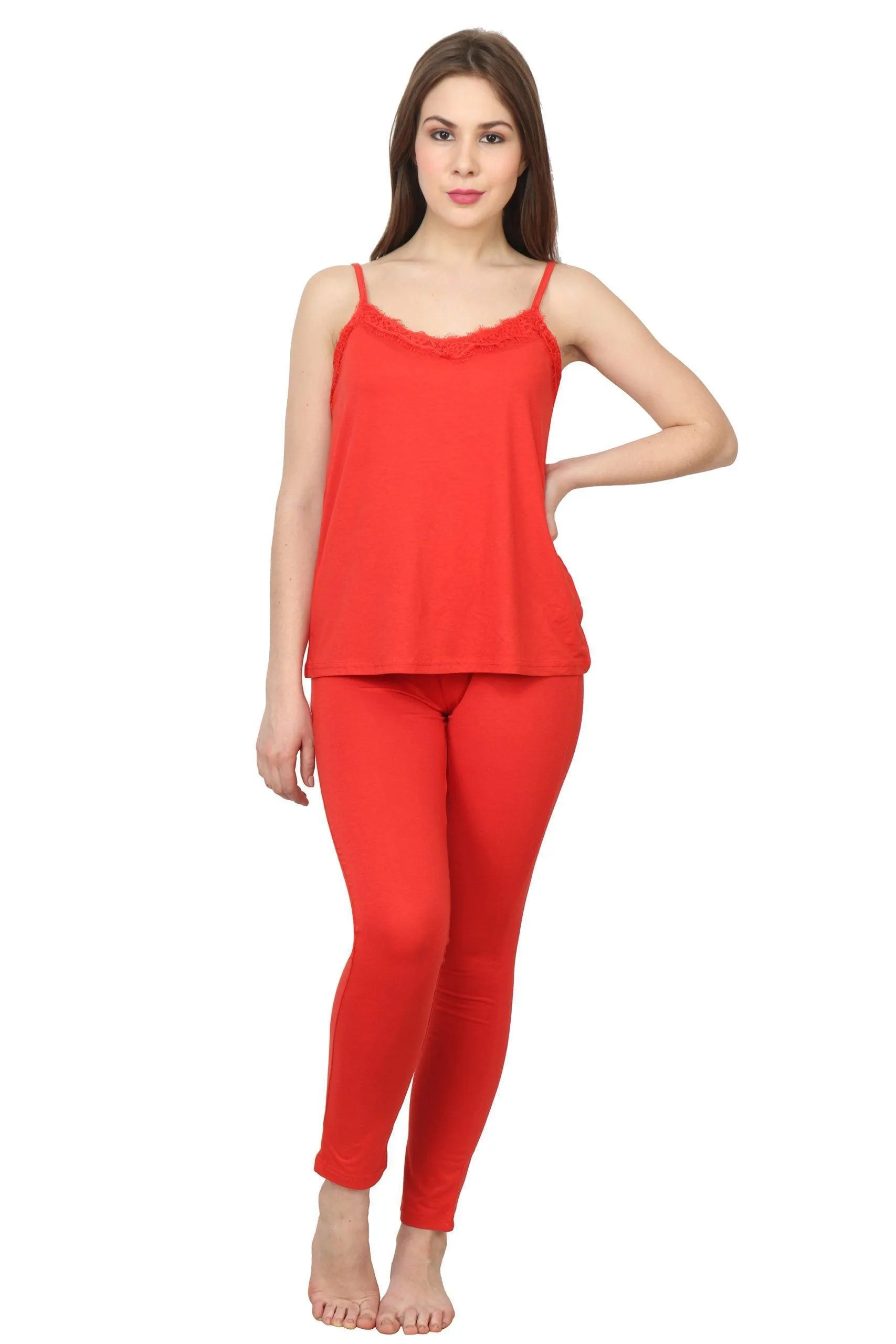 Red Solid Night Suit Set