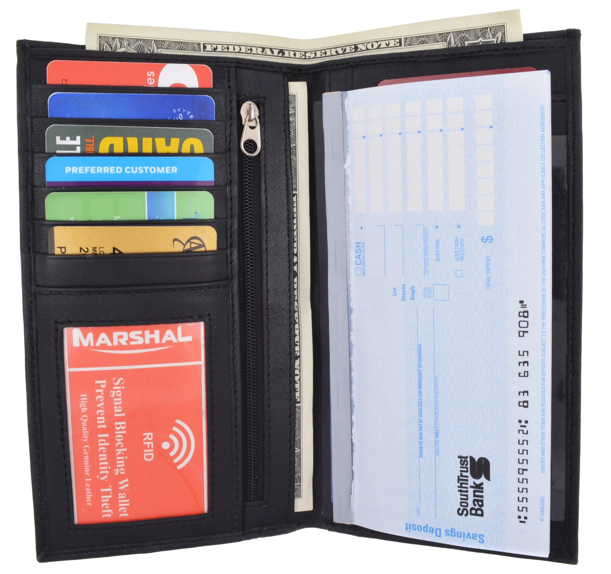 Slim Leather ID/Credit Card Holder Long Wallet with RFID Blocking